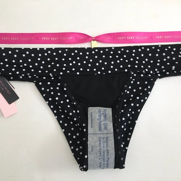 VS Polka Dot Swimsuit Swim Bottom S Brazilian Cheeky Black NWT - Picture 10 of 10